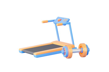 3d rendering cartoon treadmill and dumbbell