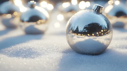 Glistening silver and white Christmas tree decorations, 8k, High detail


