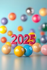 Abstract floating label with multi-layered glowing 2025 text