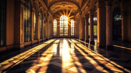 Obraz premium Sunbeams Illuminating Grand Hallway