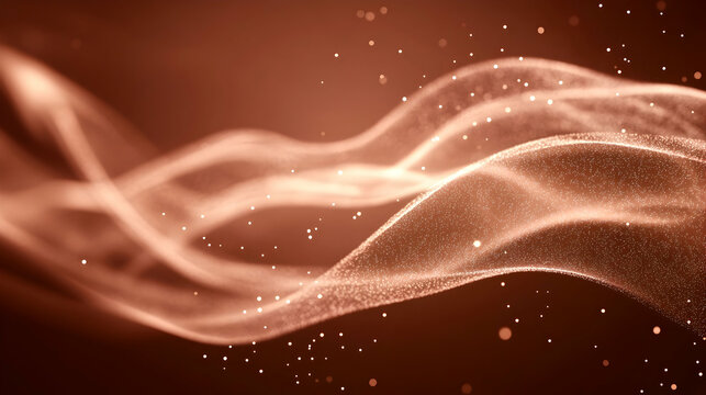 Abstract copper wave with glowing particles.