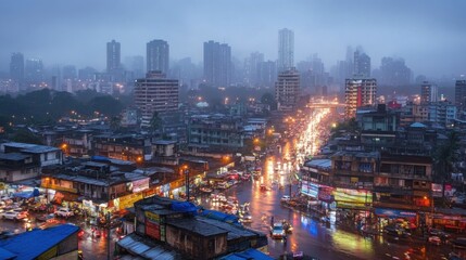 Mumbai's Night Rain: A Cityscape of Contrasts