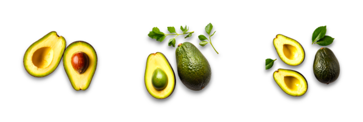 Isolated avocado on a transparent background, displaying fresh green fruit