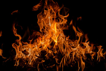 Fire flames on black background. Fire flame texture. Fire flame with copy space. Flames textured...