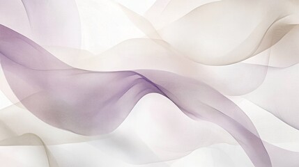 Obraz premium Abstract flowing translucent fabric waves in soft purple and beige tones on white background.