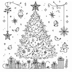 Elegant Simplicity: A Festive Tree in Line Art