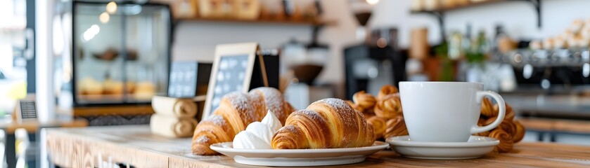 Savoring freshly baked croissants and coffee cozy urban  food photography inviting atmosphere