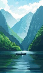 mountain valley the sun with lush green tree surrounded hill and peak natural scenery ai generated