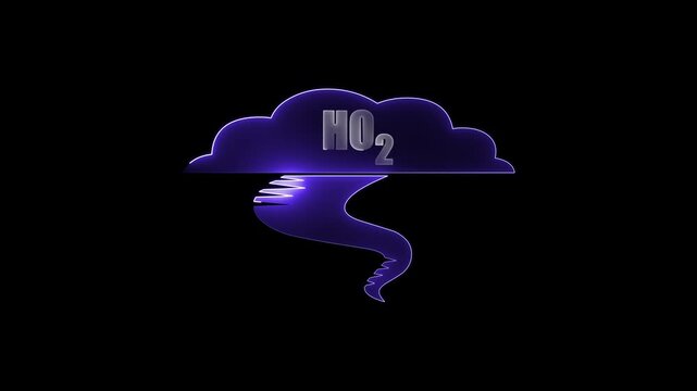 Glowing Neon HO2 Icon Isolated on Black Background. h cloud icon neon line looping animation 