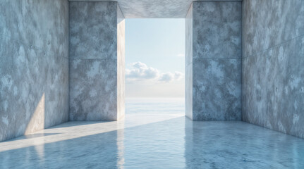 3d rendering of abstract structure with empty concrete floor