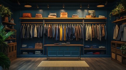 A beautifully arranged clothes rack showcases an array of stylish garments in a charming room. Soft lighting and natural greenery create a warm, inviting ambiance perfect for fashion enthusiasts