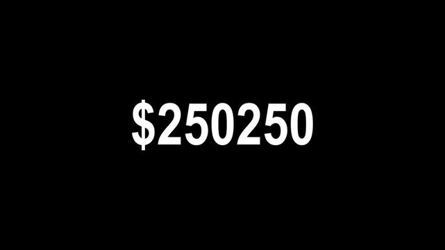 One Million Dollars Counter, from 0-1000000 Income Profit Benefit Counting Money Calculator Animation 4k Motion Graphics Video Footage with Alpha Channel