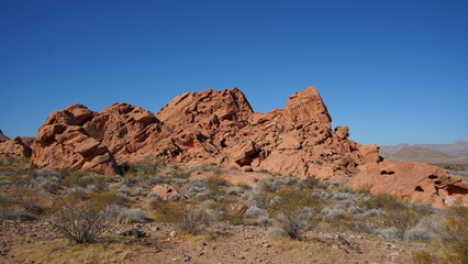 Fototapeta premium Red stone trailhead amazing rock formation in Lake Mead Nevada 
