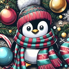 un pingüino vestido para navidad 