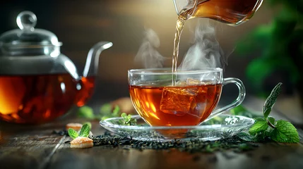 Gordijnen Pouring a hot cup of tea © wikanda