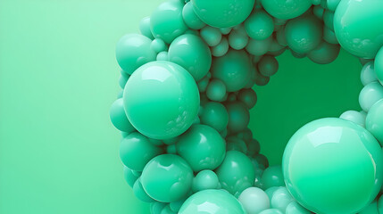 Fototapeta premium Abstract teal spheres forming a ring against a light green background.
