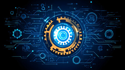 Obraz premium Abstract technological background with glowing circular gear.