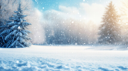Fototapeta premium Serene Winter Snowscape Under Sunlight