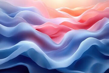 Obraz premium Abstract Pastel Waves Geometric Background with Soft Light in Blue Pink and White Curved Shapes and Texture