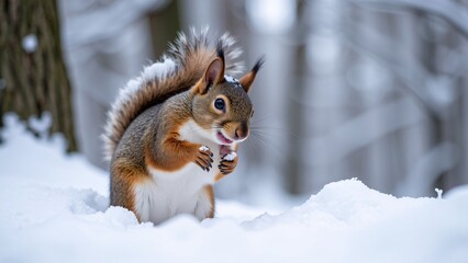 Fototapeta premium Red Squirrel in Frosty Winter Habitat