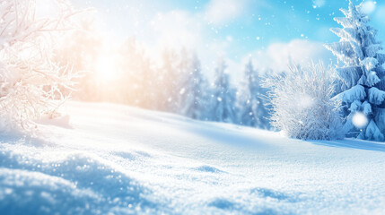 Fototapeta premium Serene Winter Snowscape Under Sunlight