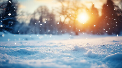 Naklejka premium Serene Winter Snowscape Under Sunlight