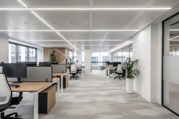 Modern Office Interior with Desks and Windows