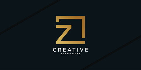 Letter initial Z logo design with golden square concept. Premium Vector