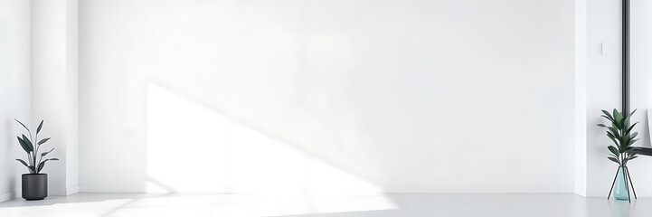 minimalist and modern office space featuring large blank white wall, perfect for displaying promotional text or marketing content. serene atmosphere enhances creativity