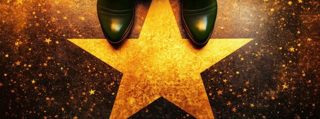 Green Dress Shoes on Golden Star Symbolizing Success and Recognition in Business and Talent
