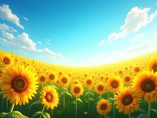 Fototapeta premium lush sunflower field under a bright blue sky with light clouds