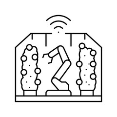 automated greenhouse robot harvests line icon vector. automated greenhouse robot harvests sign. isolated contour symbol black illustration
