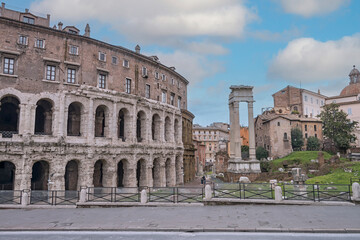 Fototapeta premium The Theatre of Marcellus’ ruins is an ancient open-air theatre, built in the closing years of the Roman Republic. It was inaugurated in 12 BC by Augustus. Rome, 2017
