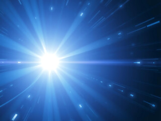 Futuristic abstract space with blue light rays emanating from central point, creating minimalistic and dynamic atmosphere