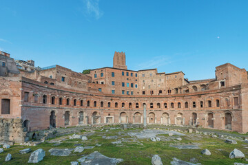 Trajan's Market, a complex of ruins at Via dei Fori Imperiali, example of Ancient Roman architecture, the world's oldest shopping mall built in 113 AD by architect Apollodorus of Damascus. Rome, 2017