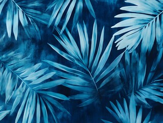 Obraz premium Vibrant Blue Tropical Leaves: An Abstract Composition