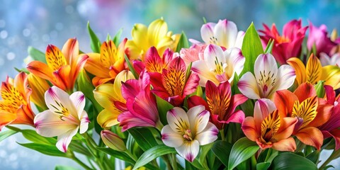 Fototapeta premium Vibrant alstroemeria peruvian lily flowers in various colors , bloom, floral, garden, bouquet, vibrant, colorful, petals