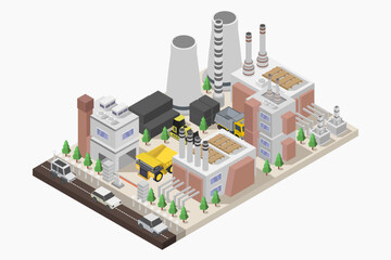 Obraz premium Coal Fired Fossil Fuels electric electricity power plant isometric