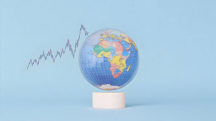 Global market growth visualized with a world globe and upward trending graph.