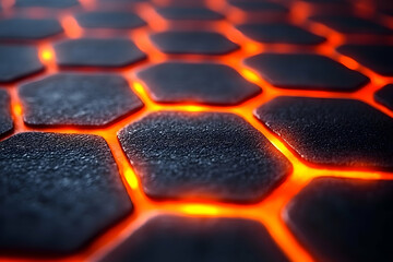 Glowing hexagonal pattern, abstract background.