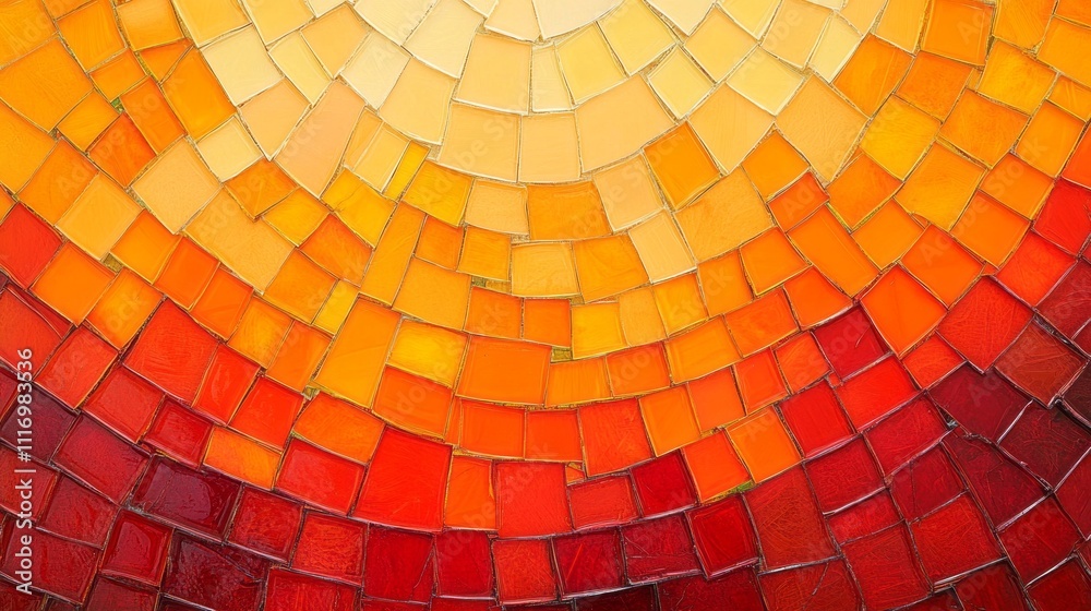 Aufkleber an intricate mosaic pattern showcases a radiant blend of orange and red hues, reminiscent of a sunse