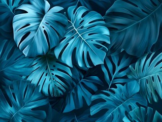 Vibrant Blue Tropical Leaves: An Abstract Composition
