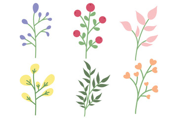 Cute flower illustrations. Hand drawn spring flowers flat set illustration. Suitable for flat design illustration, clip art, stickers, etc