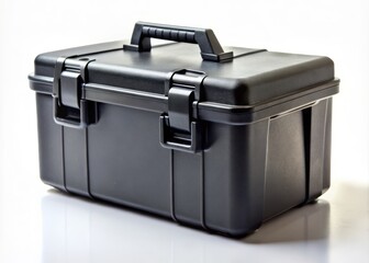 High-Quality Black Plastic Tool Box with Closed Lid Isolated on White Background for Tool Storage and Organization, Perfect for DIY Enthusiasts and Professionals Alike