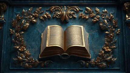 Vintage School Logo Emblem with Open Book and Laurel Wreath Symbolizing Knowledge and Achievement