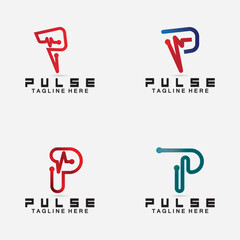  Letter P Pulse Line  Logo Design  vector illustration. design combining Initial P with Pulse.