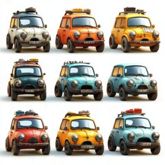 Naklejka premium A set of various (Vehicle Cartoon Set) in full detail, isolated on a transparent background. 