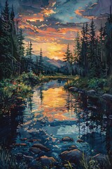 Green Wilderness Nature Depicting a Lush Forest Scene With sunshine and river ai generated