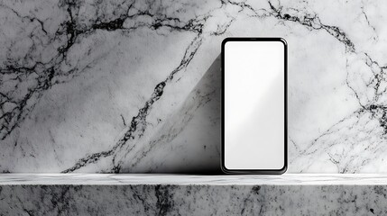 A minimalist smartphone displayed on a marble surface, emphasizing design and technology.