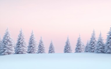 Fototapeta premium A tranquil winter scene featuring snow-laden trees and a pastel sky, evoking a sense of calm and natural beauty during the cold season.